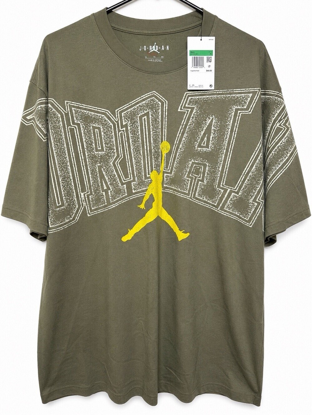 Jordan Graphic T-Shirt Mens XL Cargo Khaki Bright Citron Jumpman NWT IQ0708-325
